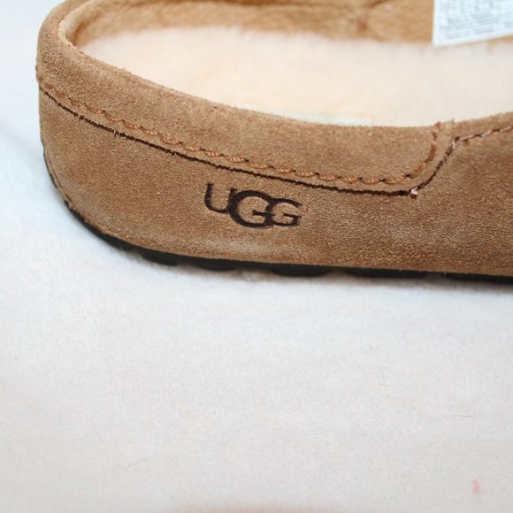 UGG SUEDE SHEARLING SLIP ON SLIPPERS CHESTNUT - Picture 3 of 8